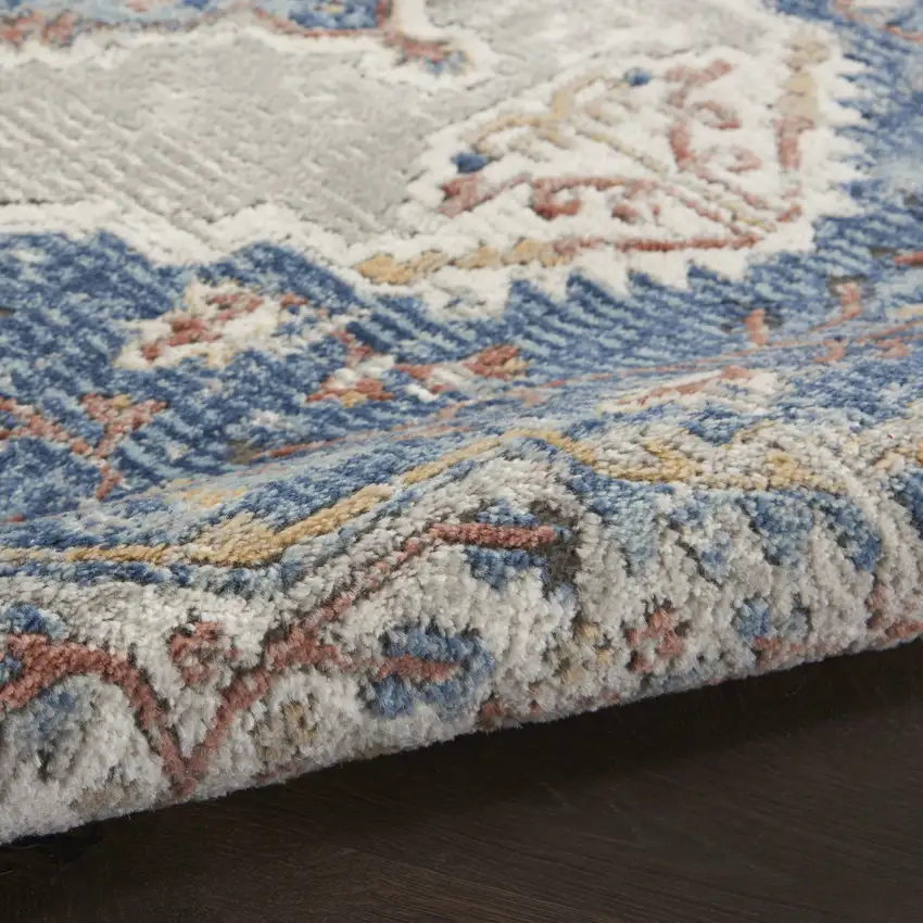 Blue And Grey Oriental Power Loom Non Skid Area Rug Photo 9