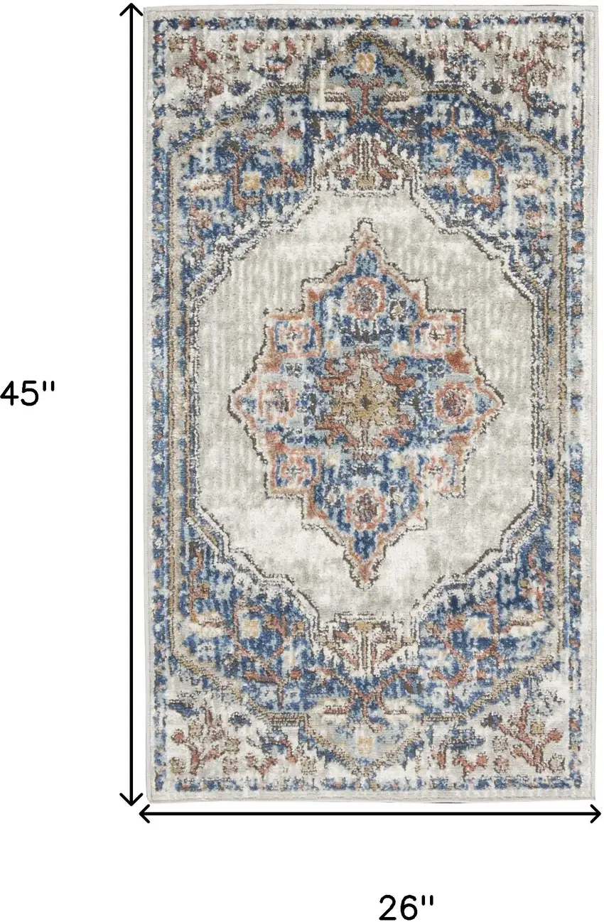 Blue And Grey Oriental Power Loom Non Skid Area Rug Photo 5