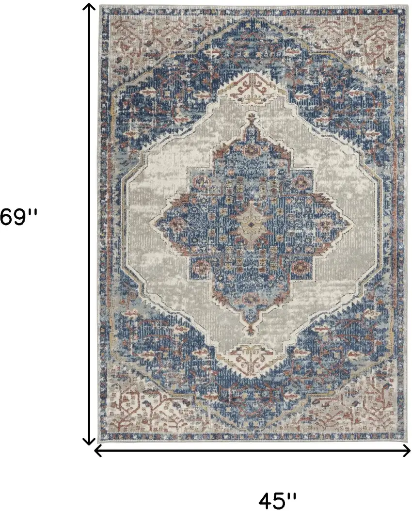 Blue And Grey Oriental Power Loom Non Skid Area Rug Photo 5