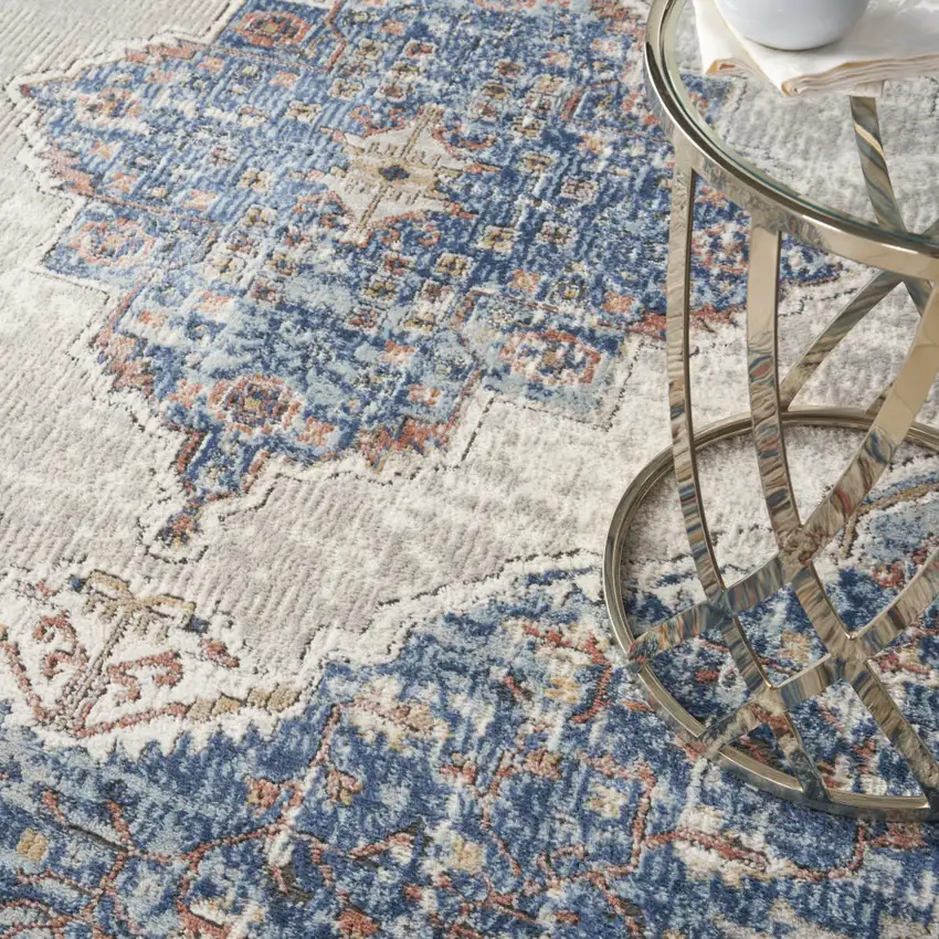 Blue And Grey Oriental Power Loom Non Skid Area Rug Photo 9