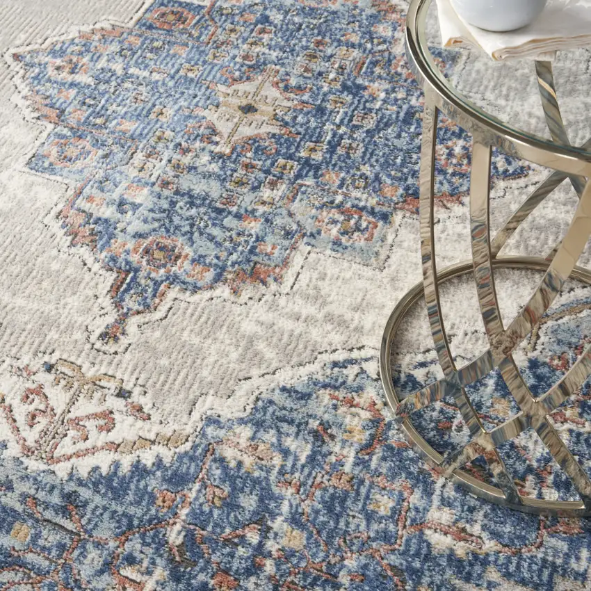 Blue And Grey Oriental Power Loom Non Skid Area Rug Photo 9