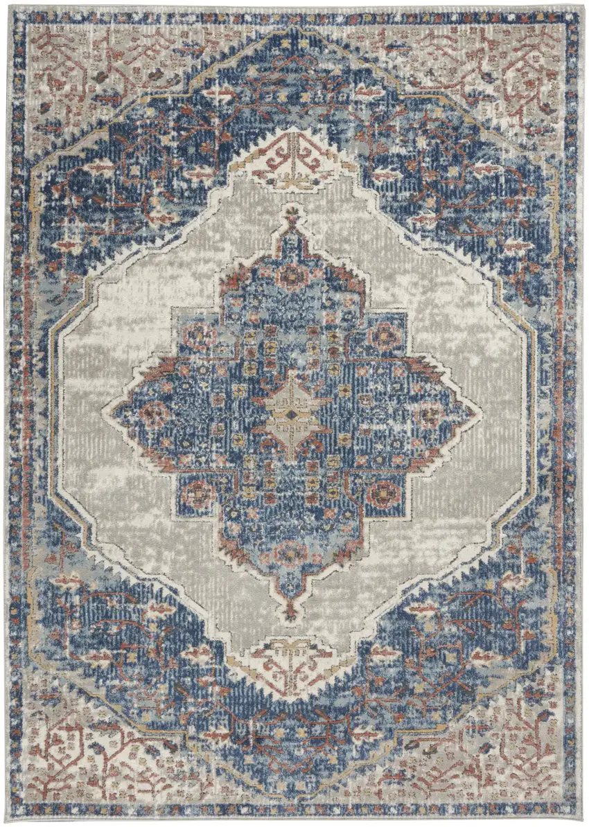 Blue And Grey Oriental Power Loom Non Skid Area Rug Photo 1
