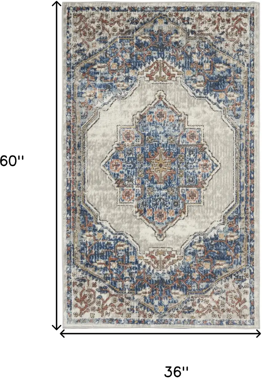 Blue And Grey Oriental Power Loom Non Skid Area Rug Photo 5