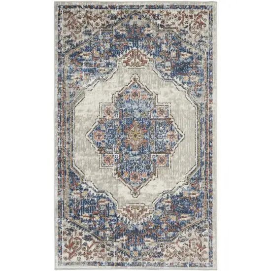 Blue And Grey Oriental Power Loom Non Skid Area Rug Photo 2