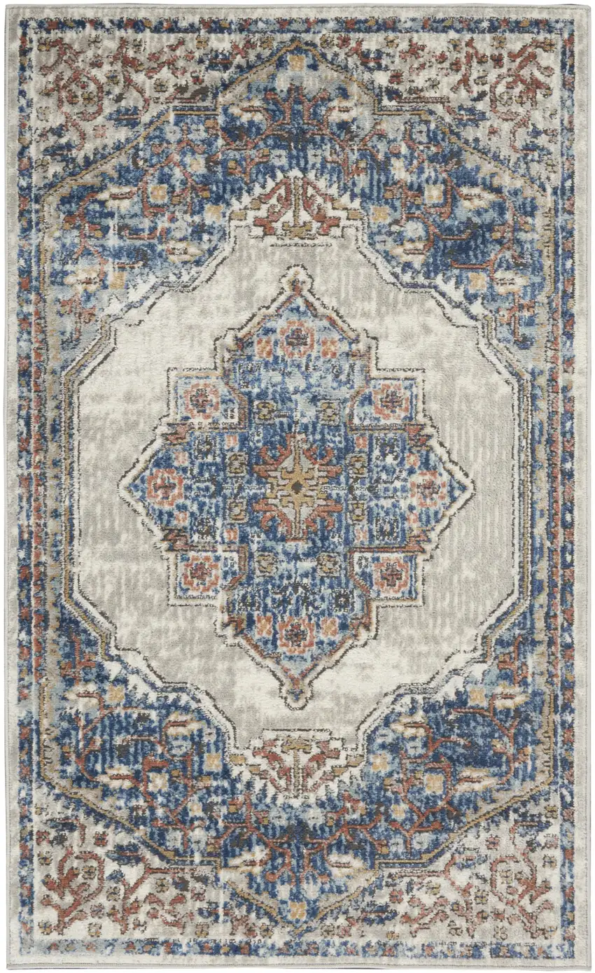 Blue And Grey Oriental Power Loom Non Skid Area Rug Photo 2