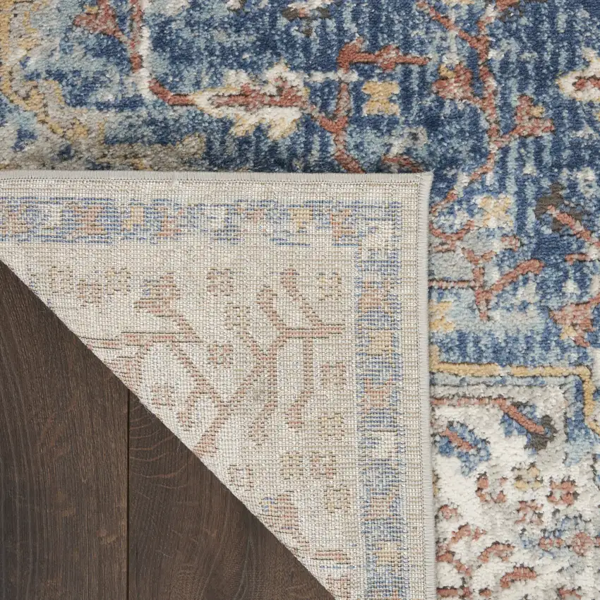 Blue And Grey Oriental Power Loom Non Skid Area Rug Photo 8