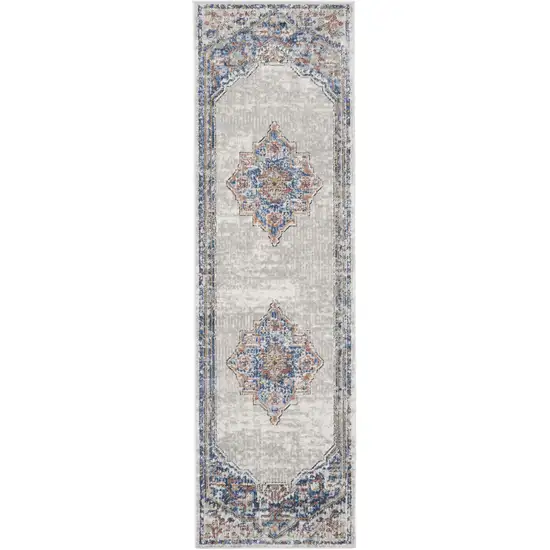 Blue And Grey Oriental Power Loom Non Skid Runner Rug Photo 9