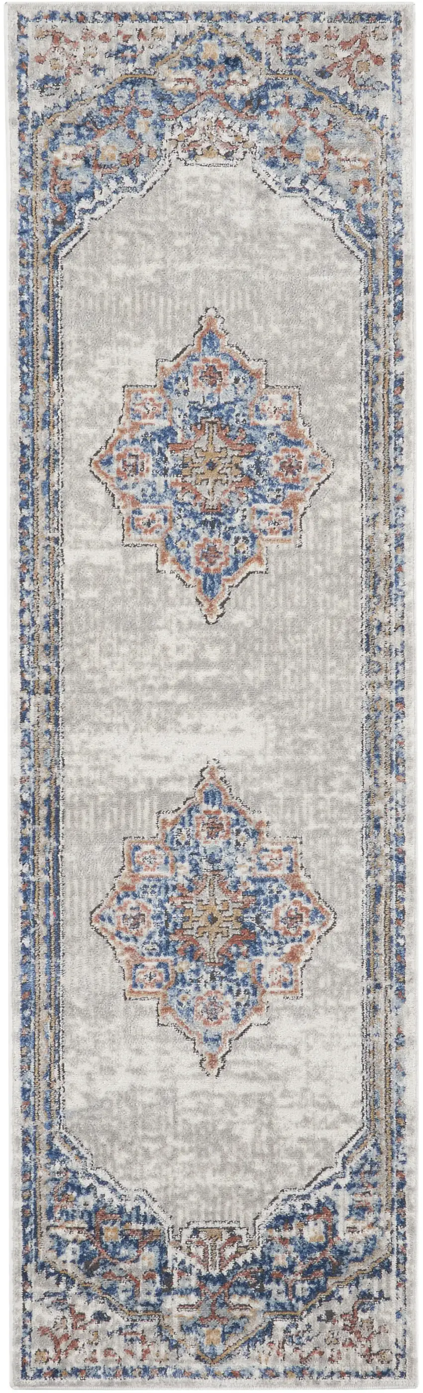 Blue And Grey Oriental Power Loom Non Skid Runner Rug Photo 9