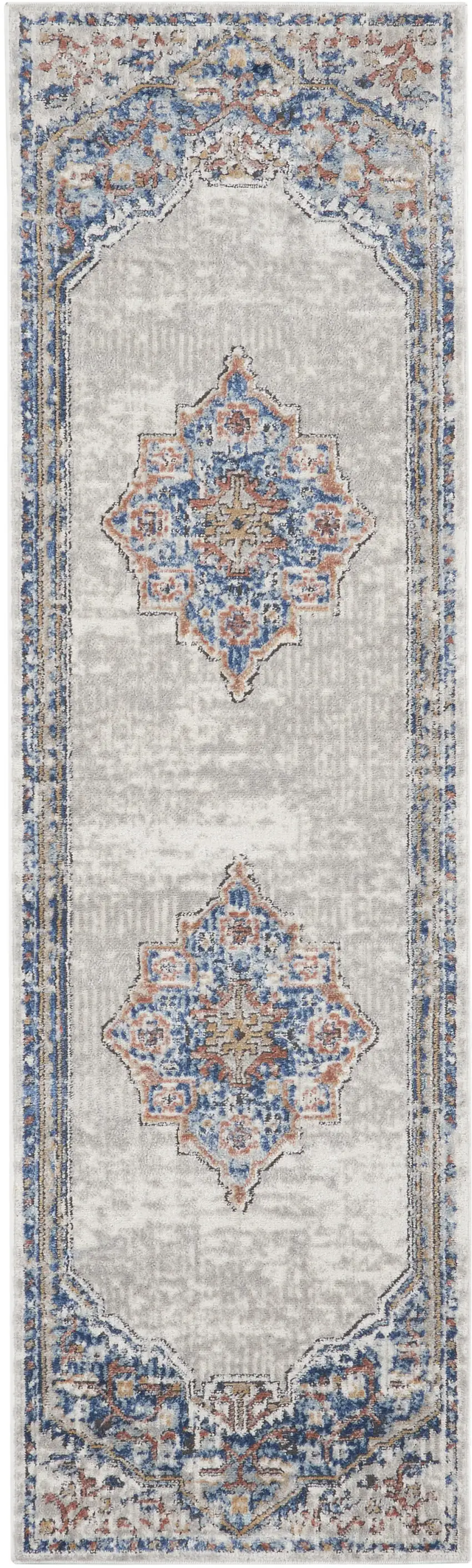 Blue And Grey Oriental Power Loom Non Skid Runner Rug Photo 4