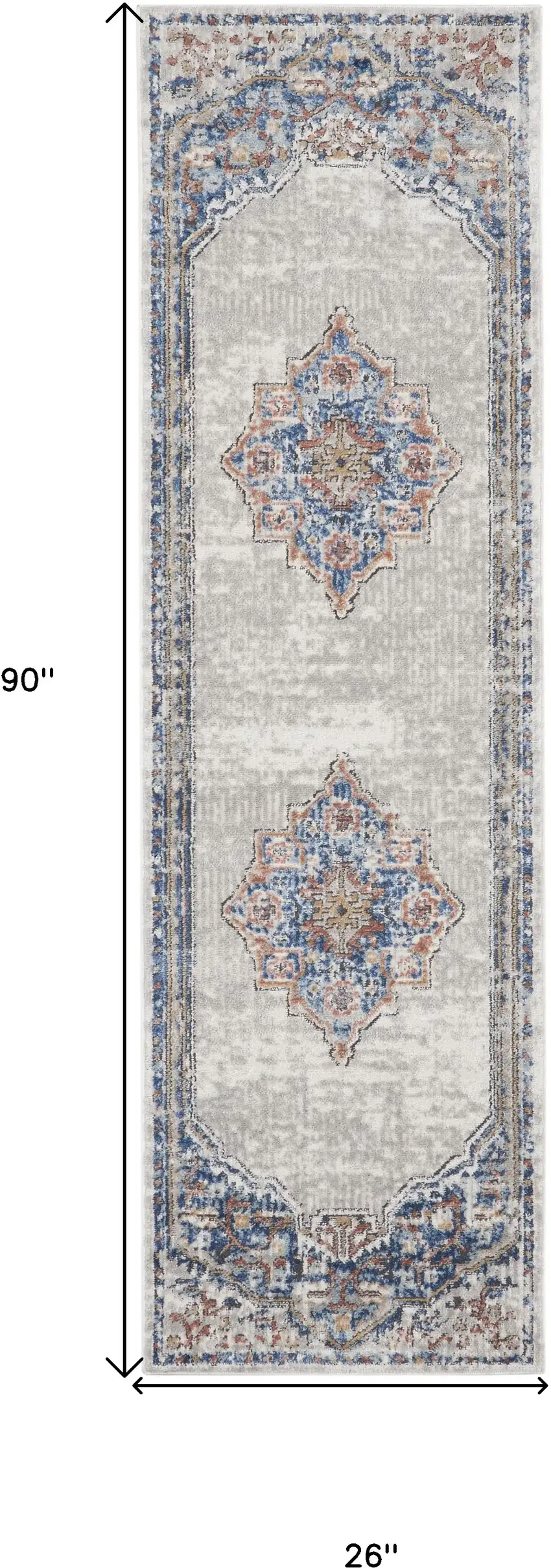 Blue And Grey Oriental Power Loom Non Skid Runner Rug Photo 5