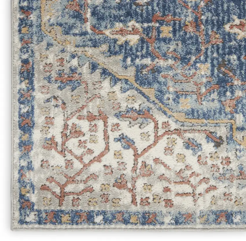 Blue And Grey Oriental Power Loom Non Skid Runner Rug Photo 8