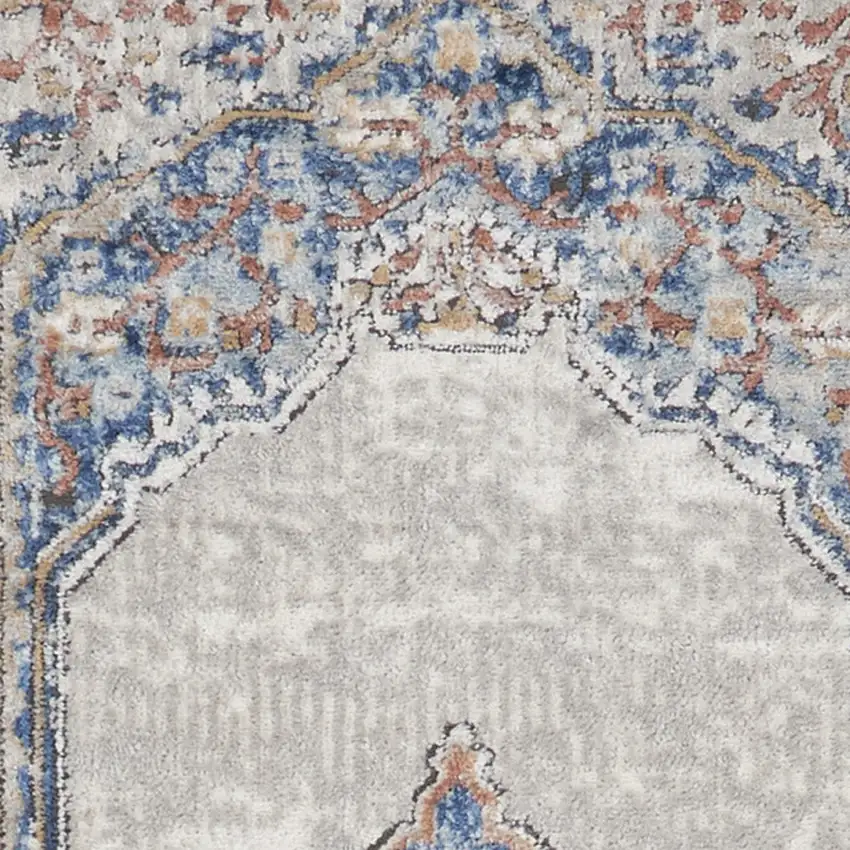 Blue And Grey Oriental Power Loom Non Skid Runner Rug Photo 3