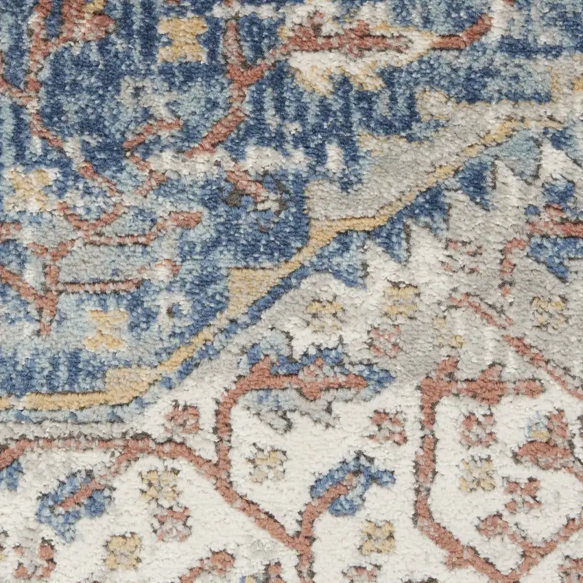 Blue And Grey Oriental Power Loom Non Skid Runner Rug Photo 3