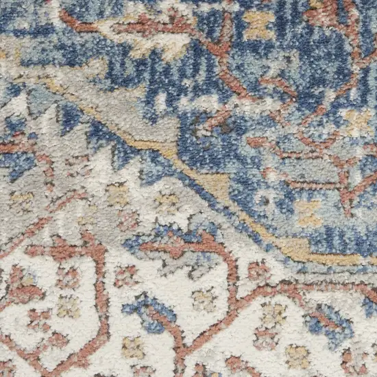 Blue And Grey Oriental Power Loom Non Skid Runner Rug Photo 4