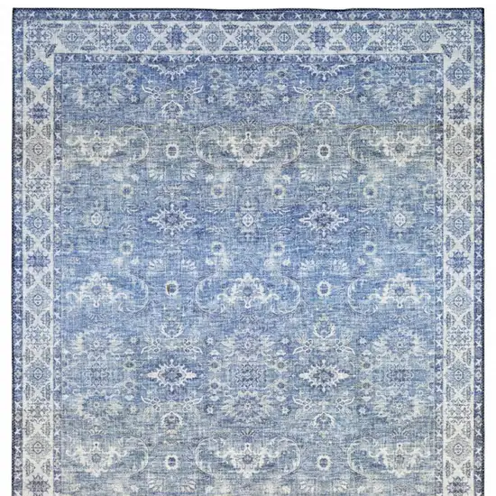 Blue And Grey Oriental Power Loom Stain Resistant Area Rug Photo 5