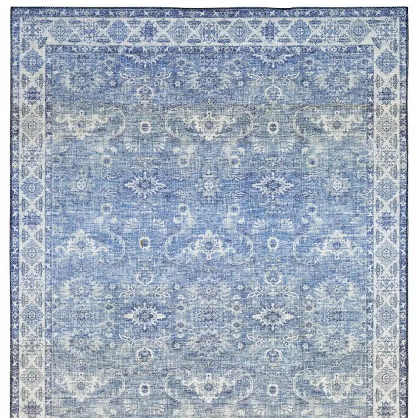 Blue And Grey Oriental Power Loom Stain Resistant Area Rug Photo 5