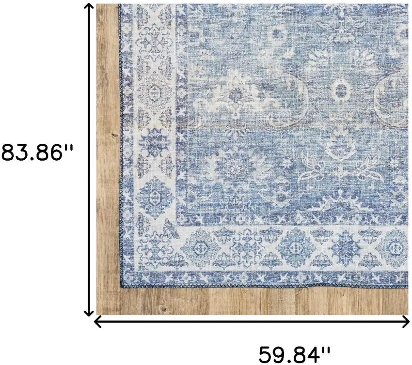 Blue And Grey Oriental Power Loom Stain Resistant Area Rug Photo 10