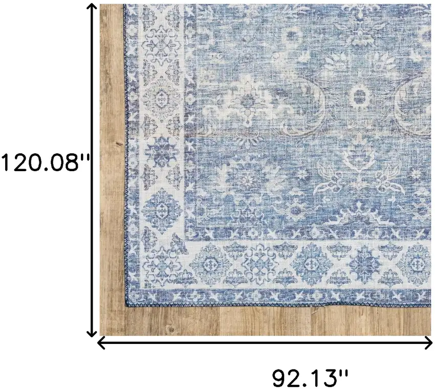 Blue And Grey Oriental Power Loom Stain Resistant Area Rug Photo 10