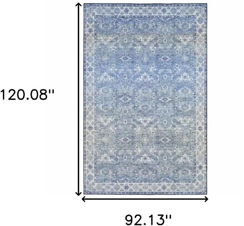 Blue and Gray Oriental Power Loom Area Rug Photo 3