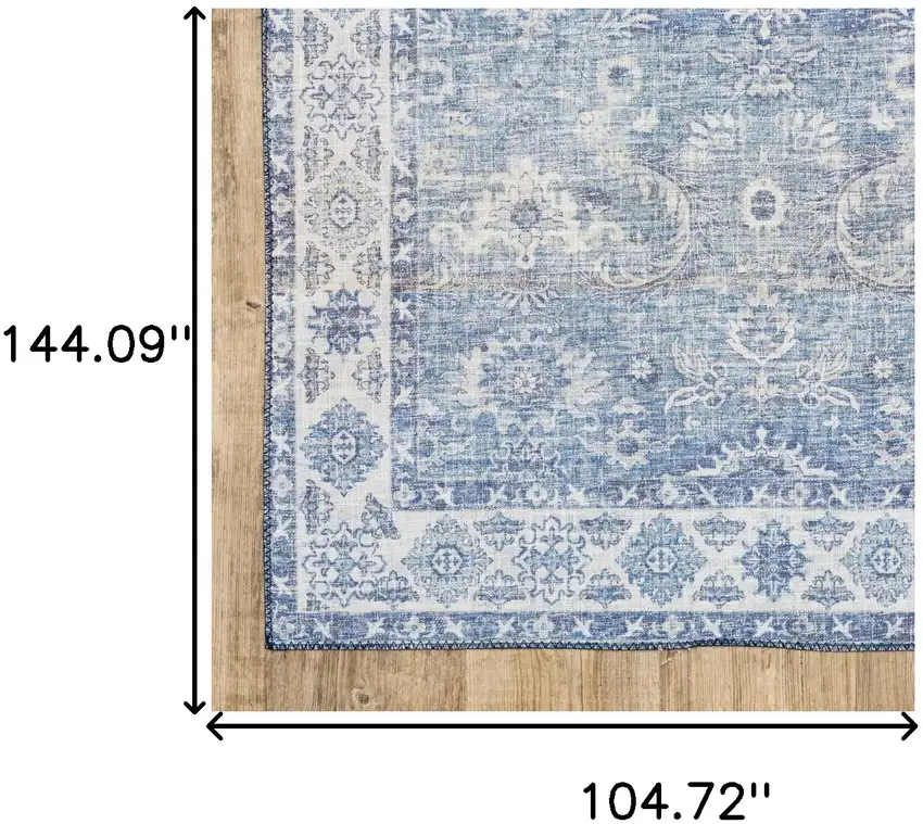 Blue And Grey Oriental Power Loom Stain Resistant Area Rug Photo 10