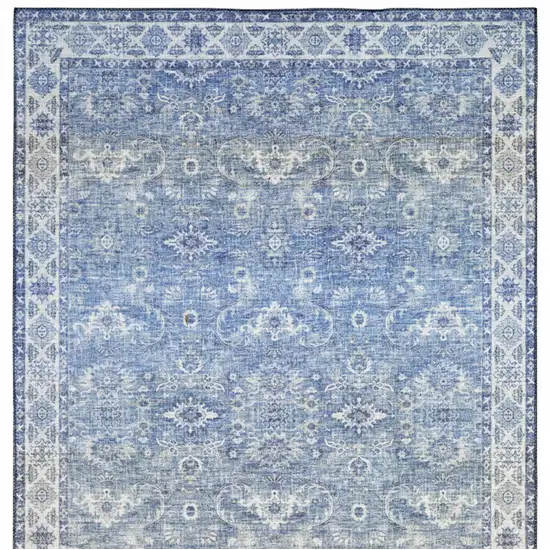 Blue And Ivory Oriental Distressed Area Rug Photo 6