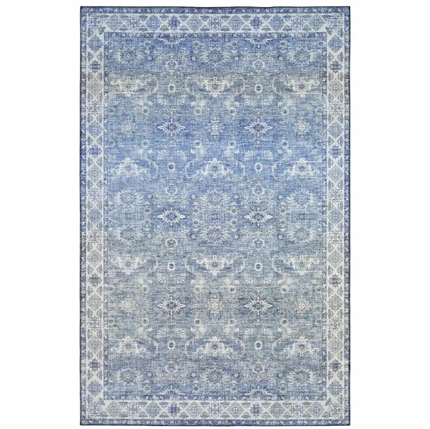 Blue And Grey Oriental Power Loom Stain Resistant Area Rug Photo 2