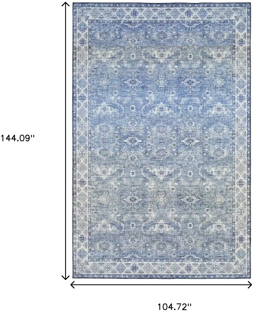 Blue And Ivory Oriental Distressed Area Rug Photo 3