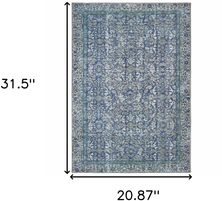 Blue And Grey Oriental Power Loom Stain Resistant Area Rug Photo 4