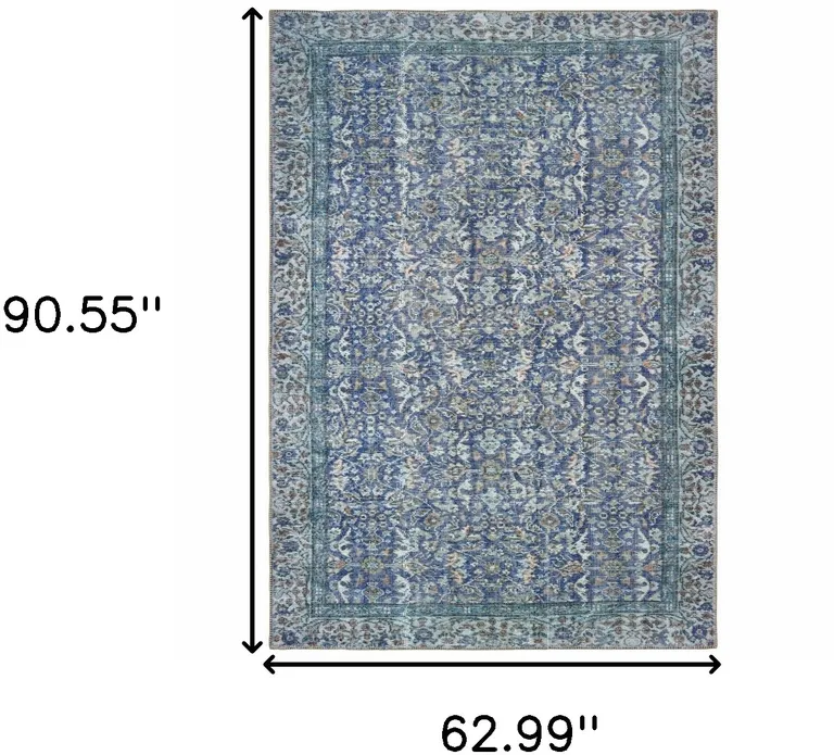 Blue And Grey Oriental Power Loom Stain Resistant Area Rug Photo 4