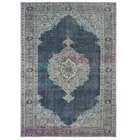 Photo of Blue And Grey Oriental Power Loom Stain Resistant Area Rug