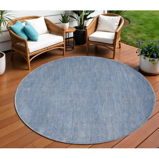 Blue And Gray Round Indoor Outdoor Area Rug Photo 2