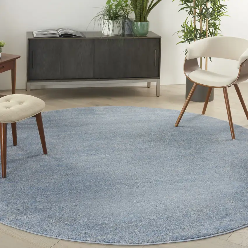 Blue And Gray Round Indoor Outdoor Area Rug Photo 8