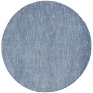 Photo of Blue And Grey Round Striped Non Skid Indoor Outdoor Area Rug