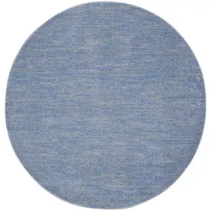 Photo of Blue And Grey Round Striped Non Skid Indoor Outdoor Area Rug