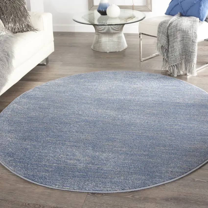 Blue And Gray Round Indoor Outdoor Area Rug Photo 7