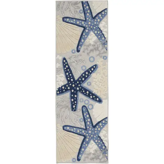 6' Blue And Gray Indoor Outdoor Runner Rug Photo 3