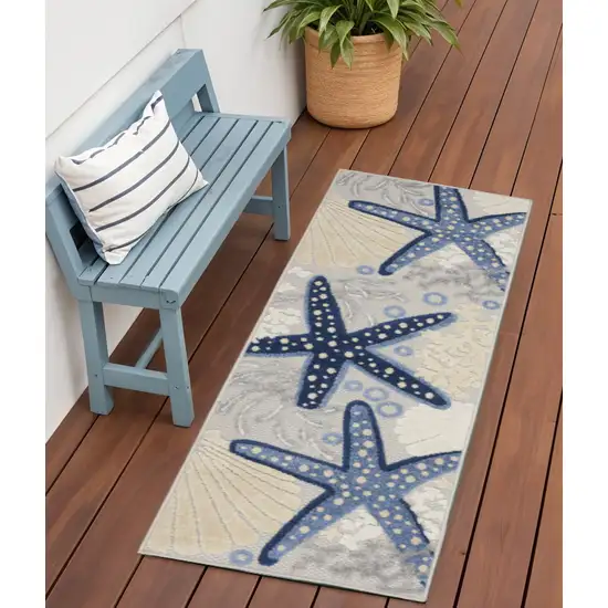 6' Blue And Gray Indoor Outdoor Runner Rug Photo 2