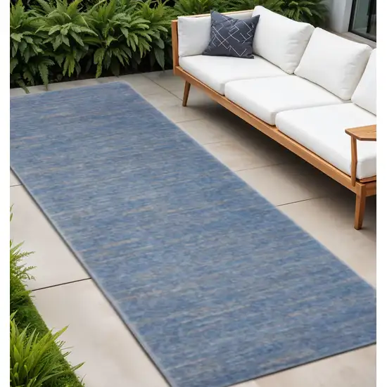 8' Blue And Gray Indoor Outdoor Runner Rug Photo 2