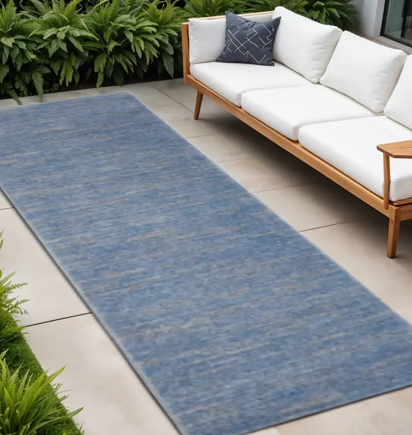 8' Blue And Gray Indoor Outdoor Runner Rug Photo 2