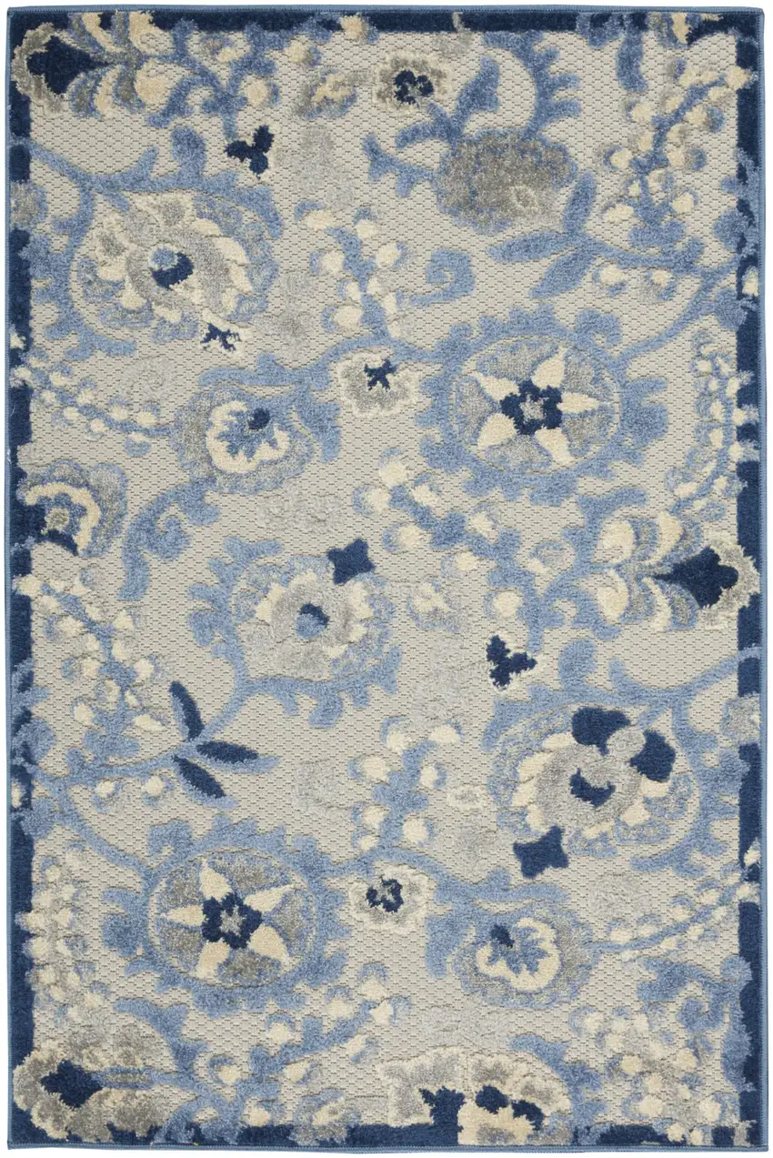 Blue And Grey Toile Non Skid Indoor Outdoor Area Rug Photo 2