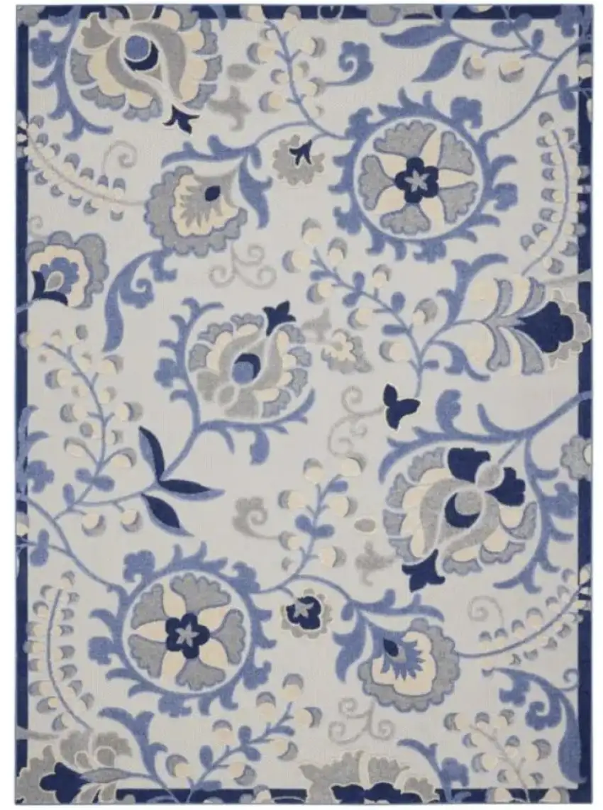 Blue And Grey Toile Non Skid Indoor Outdoor Area Rug Photo 1