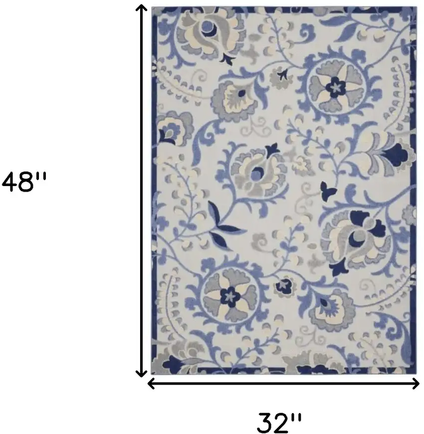 Blue And Grey Toile Non Skid Indoor Outdoor Area Rug Photo 5