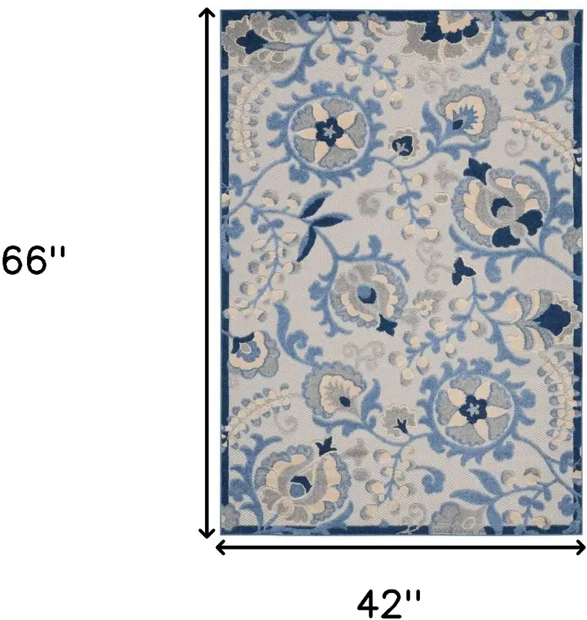 Blue And Grey Toile Non Skid Indoor Outdoor Area Rug Photo 5