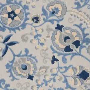 Photo of Blue And Grey Toile Non Skid Indoor Outdoor Area Rug