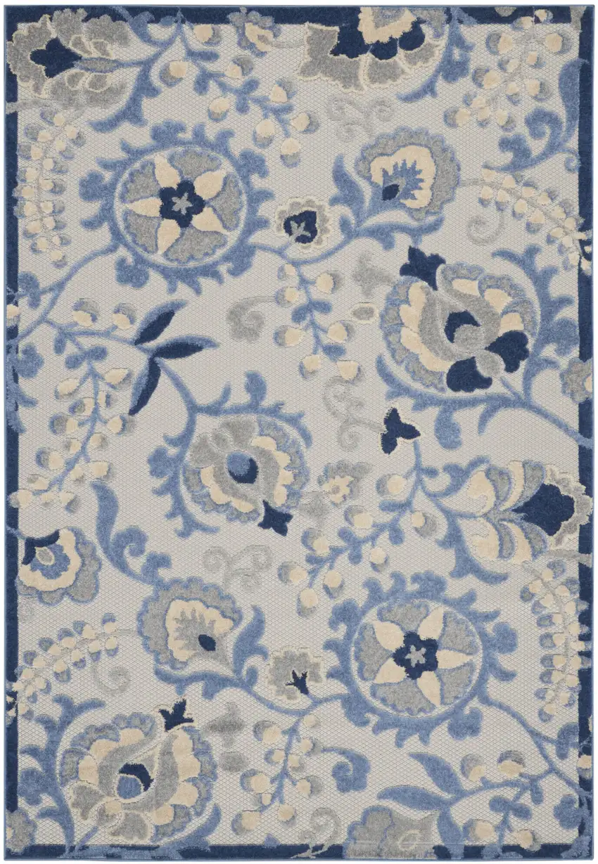 Blue And Grey Toile Non Skid Indoor Outdoor Area Rug Photo 2