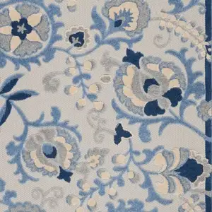 Photo of Blue And Grey Toile Non Skid Indoor Outdoor Area Rug