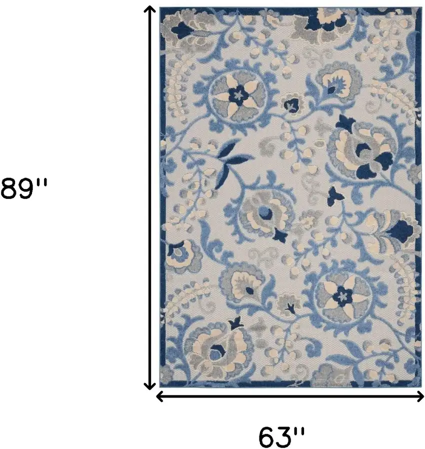 Blue And Grey Toile Non Skid Indoor Outdoor Area Rug Photo 5