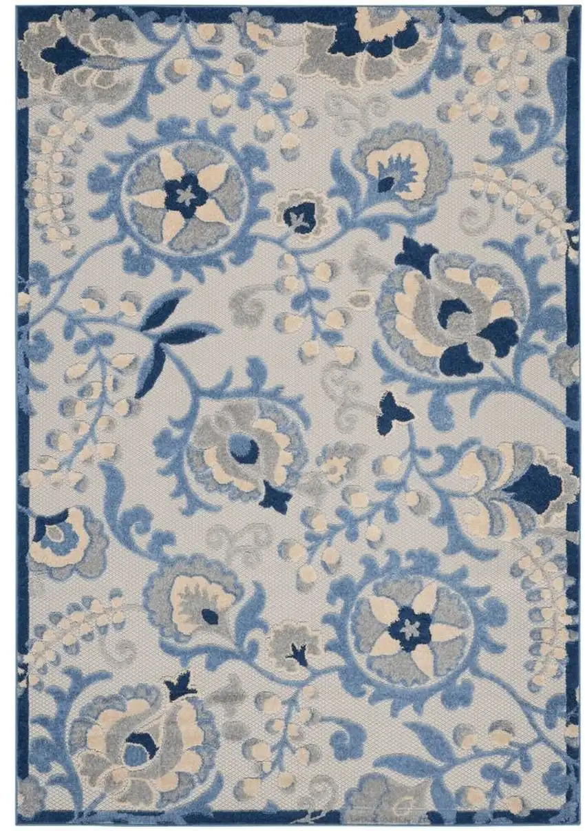 Blue And Grey Toile Non Skid Indoor Outdoor Area Rug Photo 1