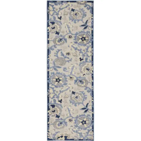 6' Blue And Gray Indoor Outdoor Runner Rug Photo 3