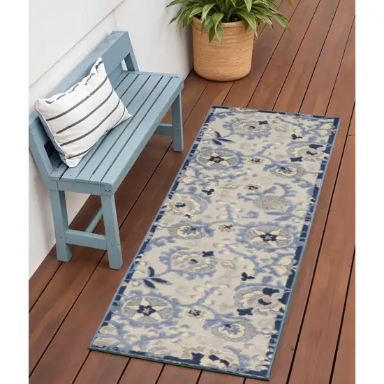 6' Blue And Gray Indoor Outdoor Runner Rug Photo 2